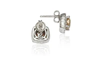 Suzy Levian Sterling Silver Cubic Zirconia Cushion-Cut Halo Stud Earrings