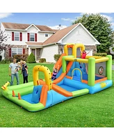 8-in-1 Inflatable Bounce House with Water Slide Ultimate Outdoor Playset for Kids
