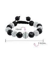 Bling Jewelry Black White Pave Crystal Bracelet Ball Black Cord String Adjustable