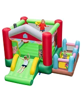 4-in-1 Inflatable Bounce House with Slide and Basketball Hoop Fun Outdoor Playset for Kids