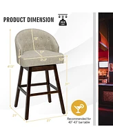 Gymax Set of 4 Swivel Bar Stools Tufted Bar Height Pub Chairs w/ Rubber Wood Legs