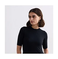 Reistor Women's High Neck Elbow Sleeves Fitted Dress