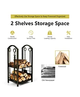Fireplace Log Rack with 4 Pieces Fireplace Tools