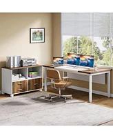 Tribesigns 3 Drawers File Cabinet with Drawers for Letter-Sized File and Door, lateral Filing Cabinet Printer Stand with Storage Shelves and with Roll