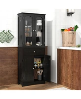 Tall Bathroom Storage Cabinet with 2 Glass Doors and Adjustable Shelves