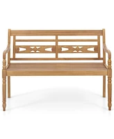 2-Person Teak Wood Patio Bench with Wide Backrest and Curved Armrests