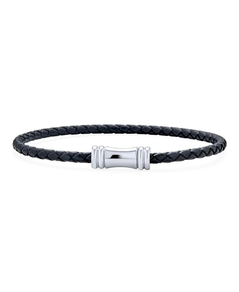 Bling Jewelry Black Woven Multi Strand Leather Bracelet with Stainless Steel Clasp