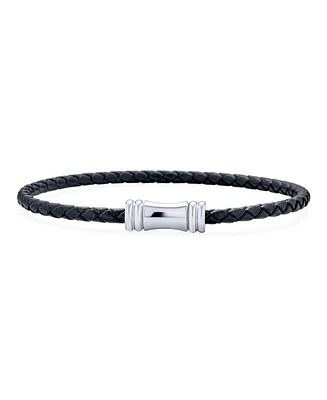 Bling Jewelry Black Woven Multi Strand Leather Bracelet with Stainless Steel Clasp