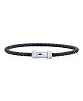 Bling Jewelry Black Woven Multi Strand Leather Bracelet with Stainless Steel Clasp