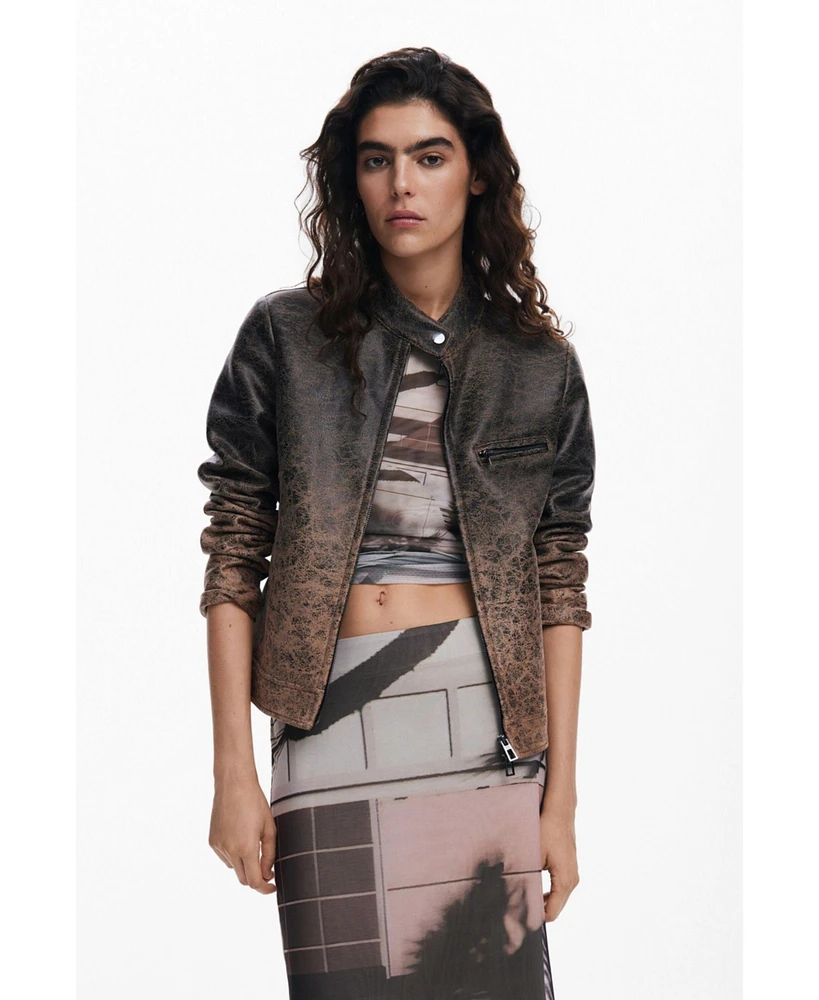 Desigual Women's Gradient faux leather biker jacket