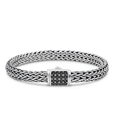 Black Spinel & Sterling Silver Dragon Bone Oval 7mm Chain Bracelet