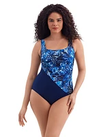 Longitude by Mimi Flamingo Summer Waves Side Shirred Tank One Piece Swimsuit