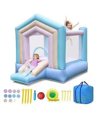 Inflatable Kids Bounce House with Slide & Basketball Hoop Fun Bouncy Castle for Parties & Playtime