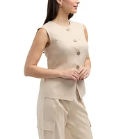 Ellen Tracy Women s Linen Vest with Welt Pockets