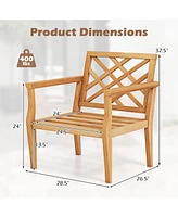 Teak Wood Slatted Patio Chair Armchair with Cozy Backrest and Armrests