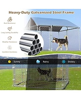 Outdoor Dog Kennel with Roof, 7.5ft Dog Fence with Door and Waterproof Cover, Dog Playpen for Outside Large Dogs