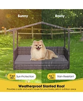 Wicker Outdoor Dog House with Weatherproof Roof