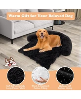 47"x 45"x 33" Plush Calming Dog Couch Bed with Anti-Slip Bottom