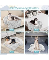 44"x 40"x 32" Plush Calming Dog Couch Bed with Anti-Slip Bottom