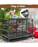 48 Inch Foldable Heavy-Duty Metal Dog Cage with Lockable Rolling Casters and Tray