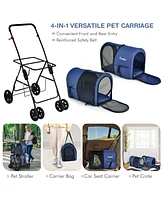 4-in-1 Double Pet Stroller with Detachable Carrier and Travel Carriage