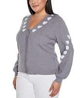 Belldini Plus Heart Jacquard Cardigan Sweater