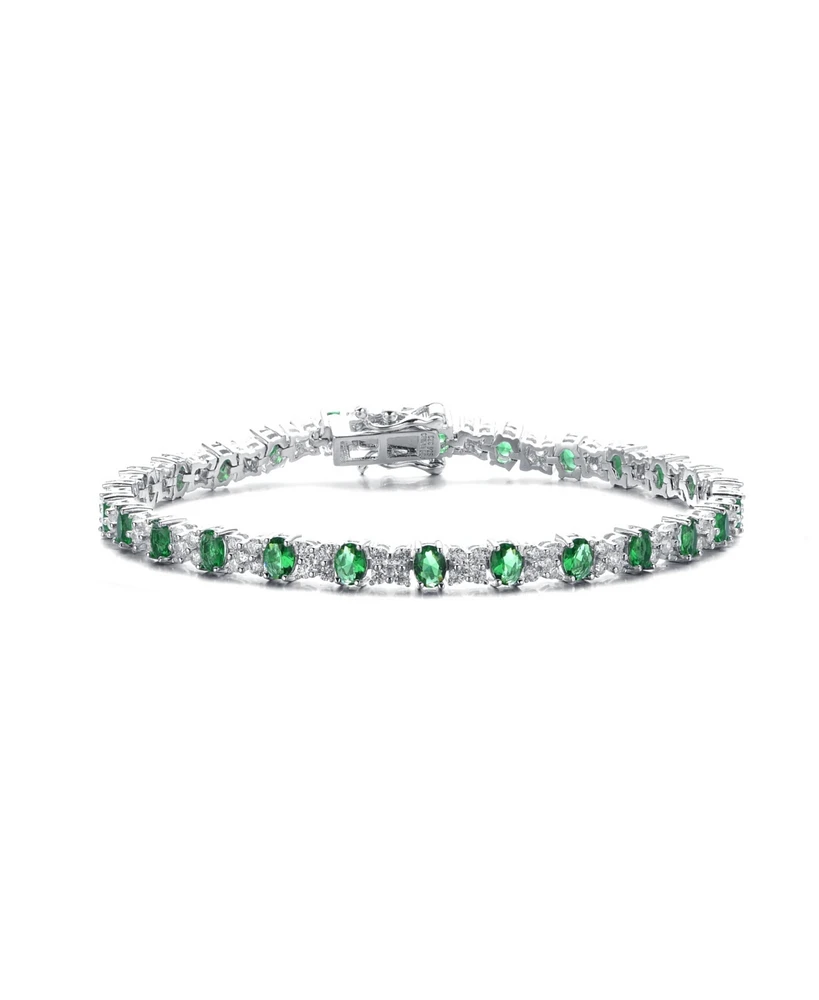 White Gold Plated with Colored Cubic Zirconia Tennis Bracelet