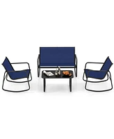 4-Piece Patio Rocking Chair Set with Glass-Top Table Outdoor Furniture for Porch, Yard, or Garden