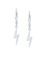 Bling Jewelry Delicate Minimalist Geometric Lightning Bolt Dangle Earrings in Sterling Silver