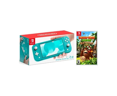 Nintendo Switch Lite Turquiose Bundle With Donkey Kong Game