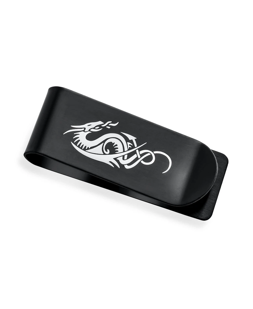 Bling Jewelry Two Tone Dragon Men Money Clip Card Holder - Black Ip Stainless Steel