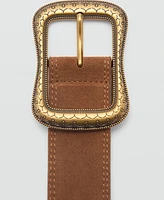 Mango Women's Engraved Buckle Suede Belt