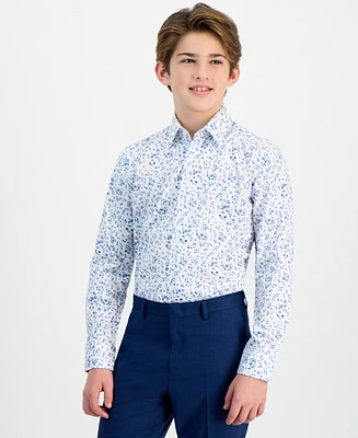 Michael Kors Big Boys Floral-Print Stretch Classic-Fit Dress Shirt
