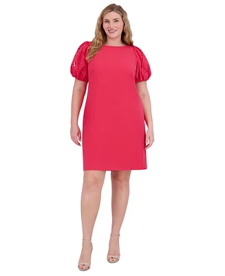 Vince Camuto Plus Puff-Sleeve Stretch Crepe Shift Dress