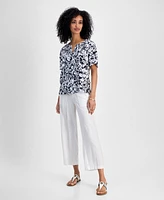Tommy Hilfiger Women's Floral-Print Linen-Blend Pintucked Top