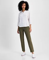 Tommy Hilfiger Women's Embroidered Gauzy Pintucked Cotton Top
