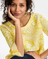 Charter Club Women's 100% Printed 3/4-Sleeve Top, Exclusively at Macy's