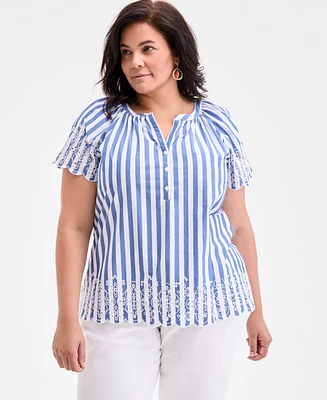 Style & Co Plus Size Striped Flutter-Sleeve Top, Exclusively at Macy's