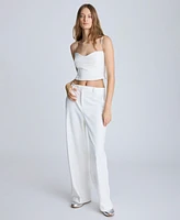 Kenneth Cole Women's Stretch Fly-Front High-Rise Wide-Leg Pants