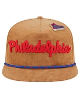 New Era Men's Tan Philadelphia 76ers Victory Grove Corduroy Sneaker Pin Golfer Adjustable Hat