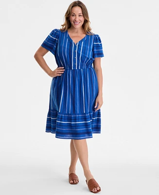 Style & Co Plus Jacquard V-Neck Flutter-Sleeve Dress, Exclusively at Macy's