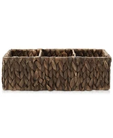 Casafield Set of 2 Water Hyacinth Storage Baskets with 3 Sections, Espresso - Woven Bin Organizers for Bathroom, Laundry, Pantry, Office, Shelves