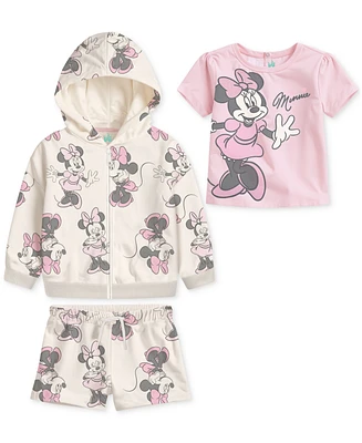 Disney Baby Girls Minnie Mouse Hoodie, T-Shirt & Shorts, 3 Piece Set