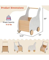 Gymax 2-in-1 Baby Learning Walker Wooden Toddler Push Walker Toys w/ Wheels