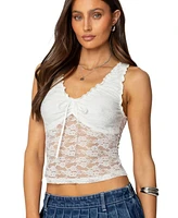 Edikted Womens Eliya Sheer Lace Top