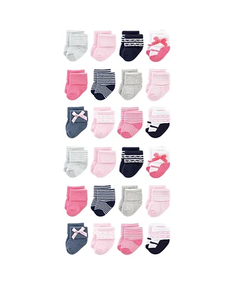 Luvable Friends Baby Boys Cotton Rich Terry Socks 24-Pack, Pink Scroll, 0-6 Months