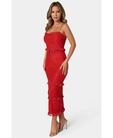 Bebe Women's Lace Maxi with Ruffle Dress