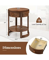 Gymax 2-Tier Nightstand w/ Shelf & Wood Grains Drawer Round End Table for Living Room