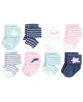 Hudson Baby Cotton Rich Terry Socks 16-Pack, Pink Dolphin, 0-6 Months