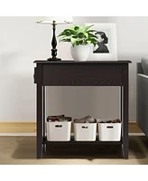 Gymax 2 Tier End Bedside Sofa Side Table Narrow Nightstand w/Drawer &Shelf